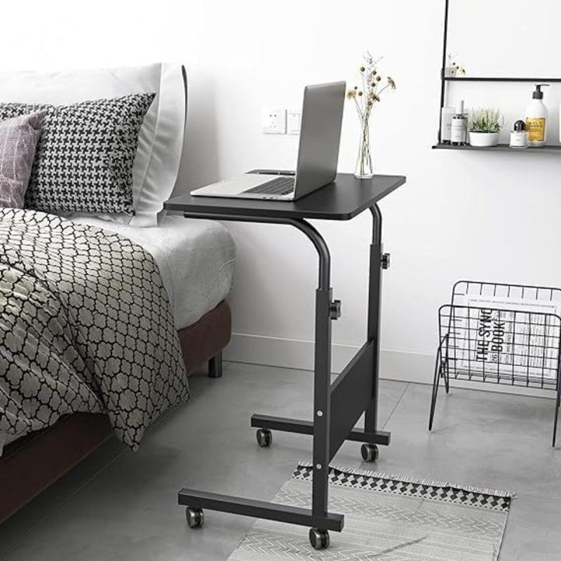 🖥️ طاولة لاب توب قابلة للتعديل 90×40 سم – لون اسود مع عجلات للسرير والأريكة و لابتوب