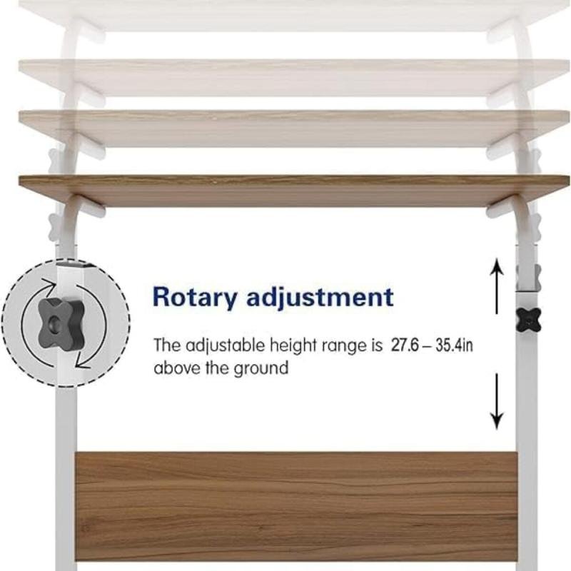 طاولة كمبيوتر محمول قابلة للتعديل، 60×40 سم، خشبي مع عجلات للسرير والأريكة