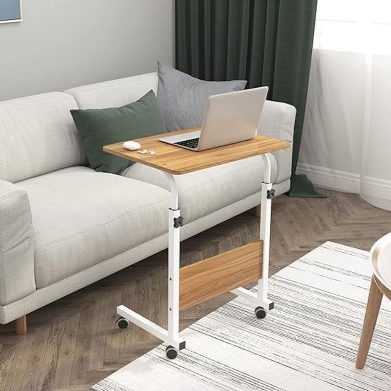 طاولة كمبيوتر محمول قابلة للتعديل، 60×40 سم، خشبي مع عجلات للسرير والأريكة