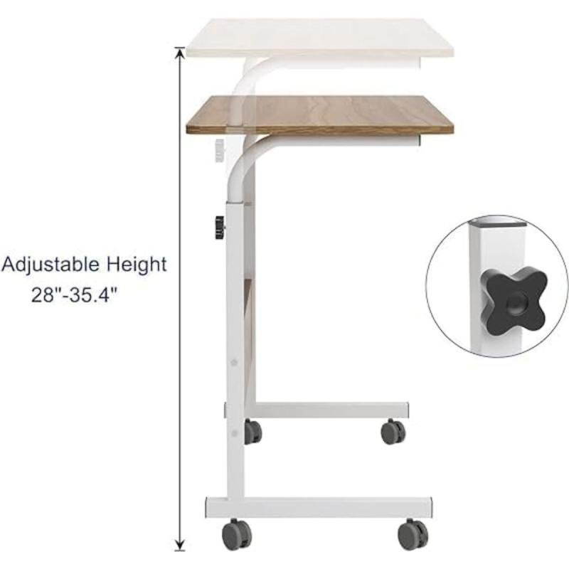 طاولة كمبيوتر محمول قابلة للتعديل، 60×40 سم، خشبي مع عجلات للسرير والأريكة