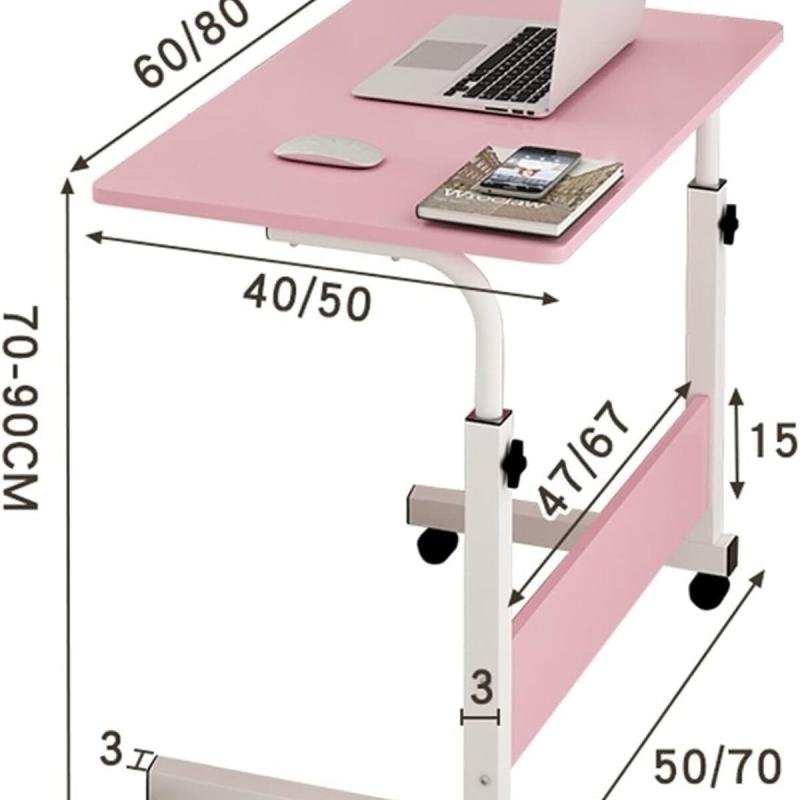 🖥️ طاولة لابتوب بعجلات قابلة للتعديل 90 * 40 سم,مكتب كمبيوتر متنقل للبيت والمكتب لون بينك,زهري