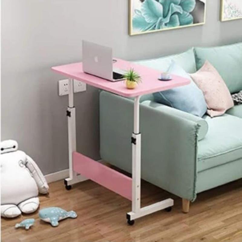 🖥️ طاولة لابتوب بعجلات قابلة للتعديل 90 * 40 سم,مكتب كمبيوتر متنقل للبيت والمكتب لون بينك,زهري