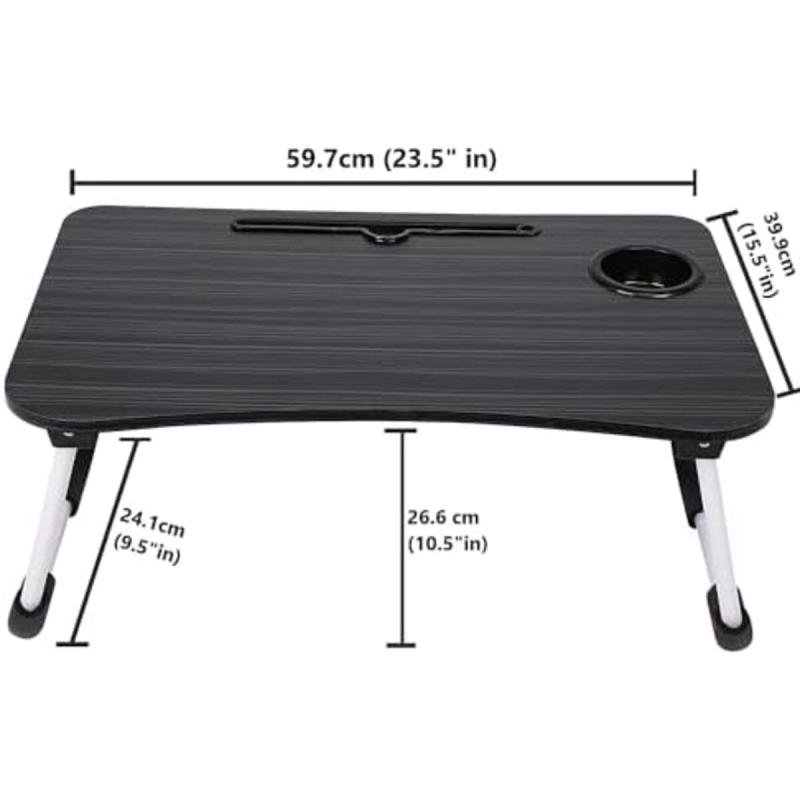 طاولة لابتوب للسرير محمولة قابلة للطي مع حامل أكواب للعمل وتناول الطعام والكتابة، لون اسود