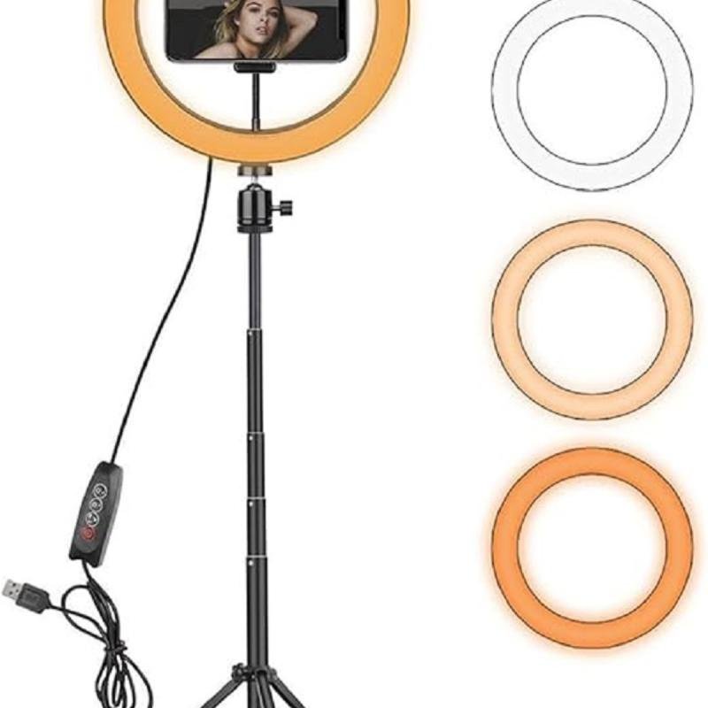 ستاند رينج لايت حلقة إضاءة مع حامل ثلاثي وحامل هاتف، إضاءة ليد دائرية طويلة 120 سم لتصوير السيلفي