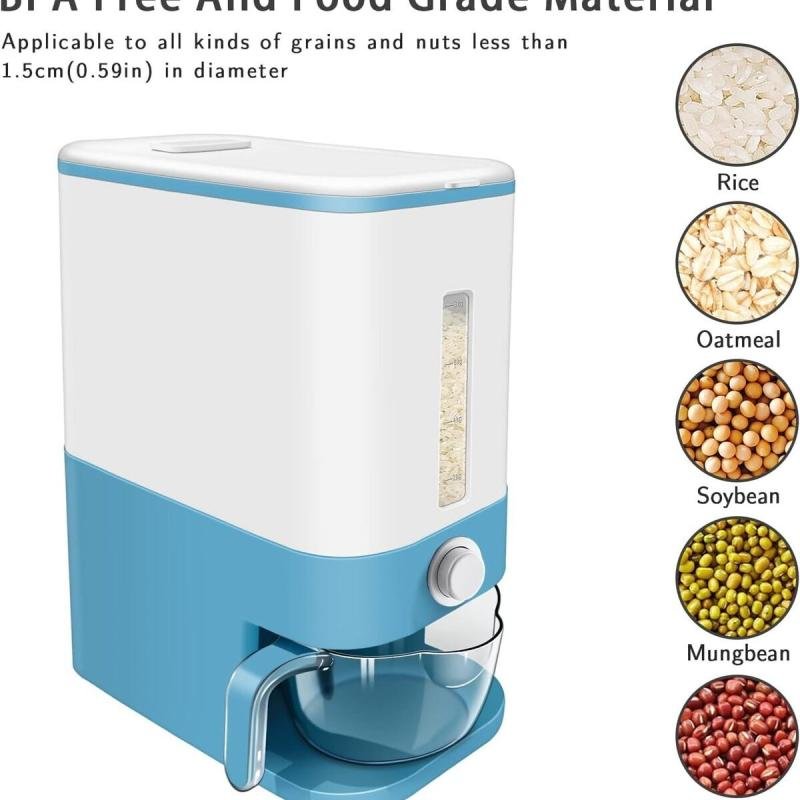 موزع حبوب سعة 8 لتر مع كوب قياس، درج واحد، مقاوم للرطوبة لتخزين الأرز و حبوب كورن فليكس