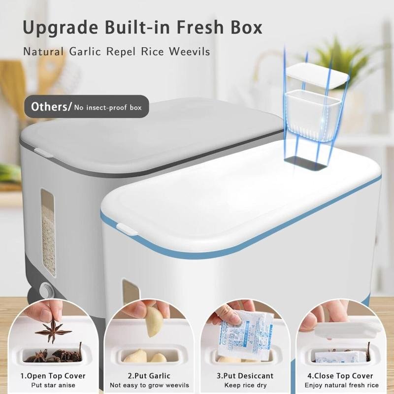 موزع حبوب سعة 8 لتر مع كوب قياس، درج واحد، مقاوم للرطوبة لتخزين الأرز و حبوب كورن فليكس