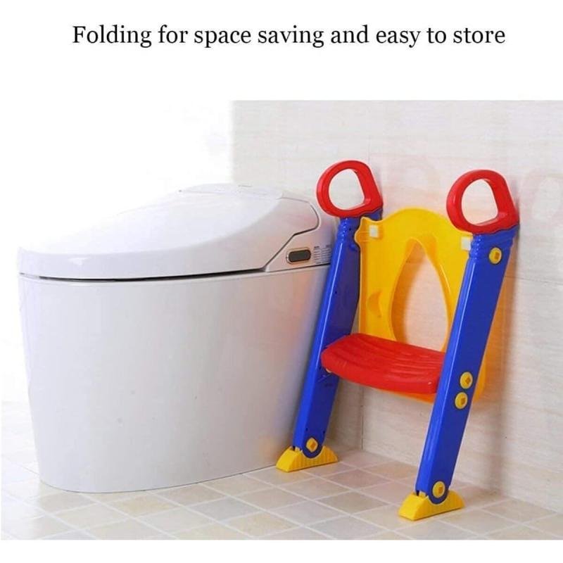 كرسي مرحاض قابل للتعديل والطي للتدريب على استخدام الحمام مع سلم غير قابل للانزلاق للأطفال الصغار