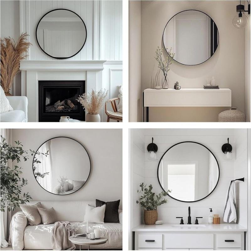 مرآة دائرية سوداء باطار معدني مقاس 50 × 50 سم مرايا جدارية لغرفة المعيشة، غرفة النوم، الحمام