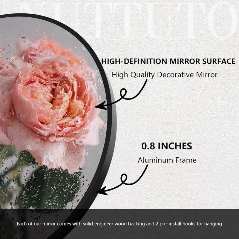 مرآة دائرية سوداء باطار معدني مقاس 50 × 50 سم مرايا جدارية لغرفة المعيشة، غرفة النوم، الحمام