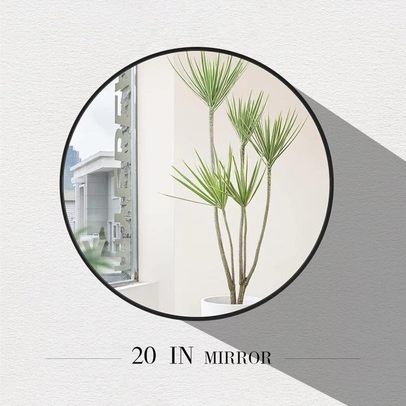 مرآة دائرية سوداء باطار معدني مقاس 50 × 50 سم مرايا جدارية لغرفة المعيشة، غرفة النوم، الحمام