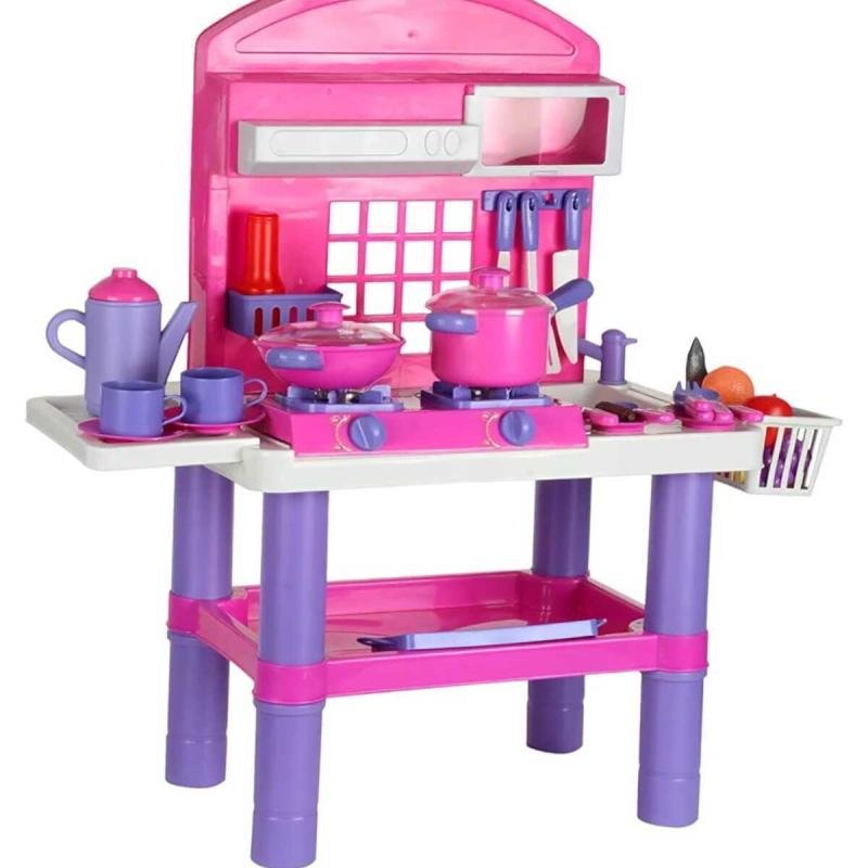 👨‍🍳 مطبخ بنات للاطفال مكون من 30 قطعة و طعام تفاعلي صغيرة للبنات مع موقد طبخ وخضروات و فاكهة