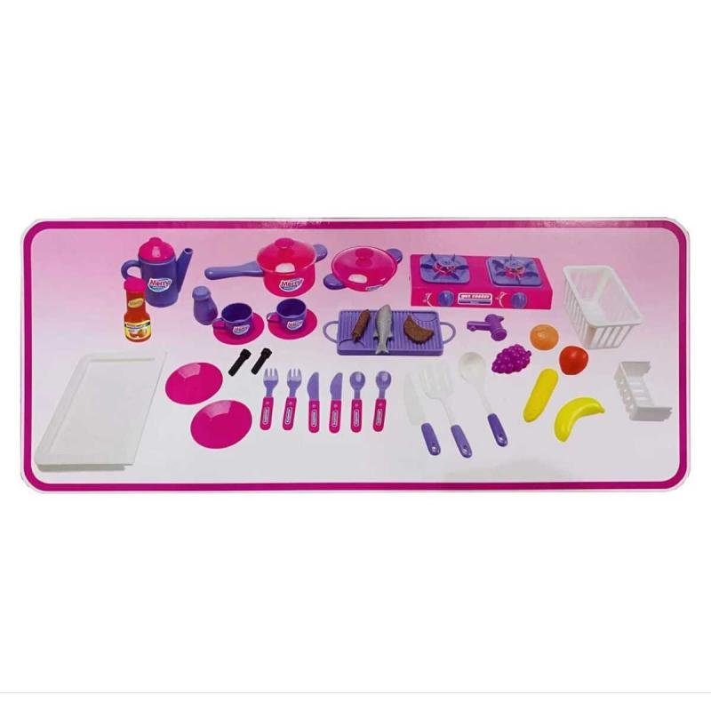 👨‍🍳 مطبخ بنات للاطفال مكون من 30 قطعة و طعام تفاعلي صغيرة للبنات مع موقد طبخ وخضروات و فاكهة