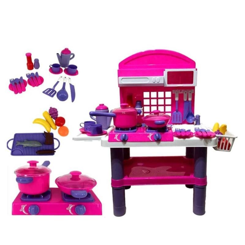 👨‍🍳 مطبخ بنات للاطفال مكون من 30 قطعة و طعام تفاعلي صغيرة للبنات مع موقد طبخ وخضروات و فاكهة