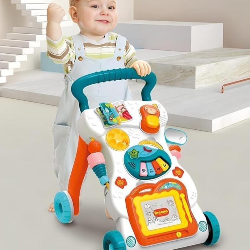 مشاية أطفال تعليمية 3 في 1 مع لوحة رسم، وضعية الجلوس والوقوف للأطفال