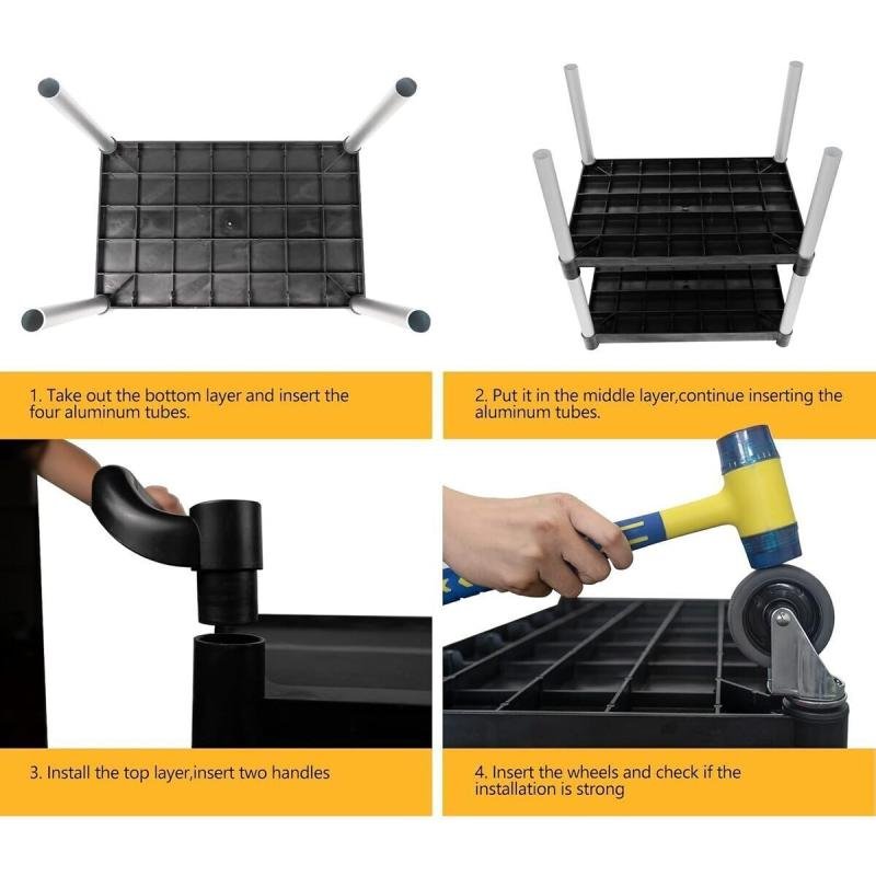 عربة تقديم طعام 3 طبقات قوية – عجلات قفل وبلاستيك متين – مثالية للكوفي شوب والمطبخ والعيادات,المكاتب