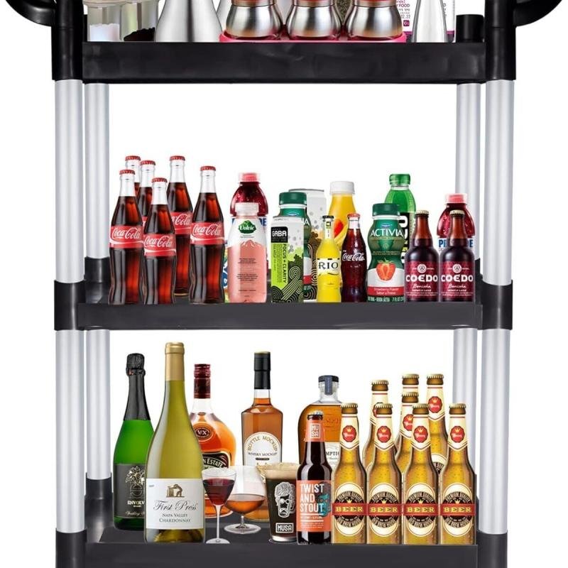 عربة تقديم طعام 3 طبقات قوية – عجلات قفل وبلاستيك متين – مثالية للكوفي شوب والمطبخ والعيادات,المكاتب