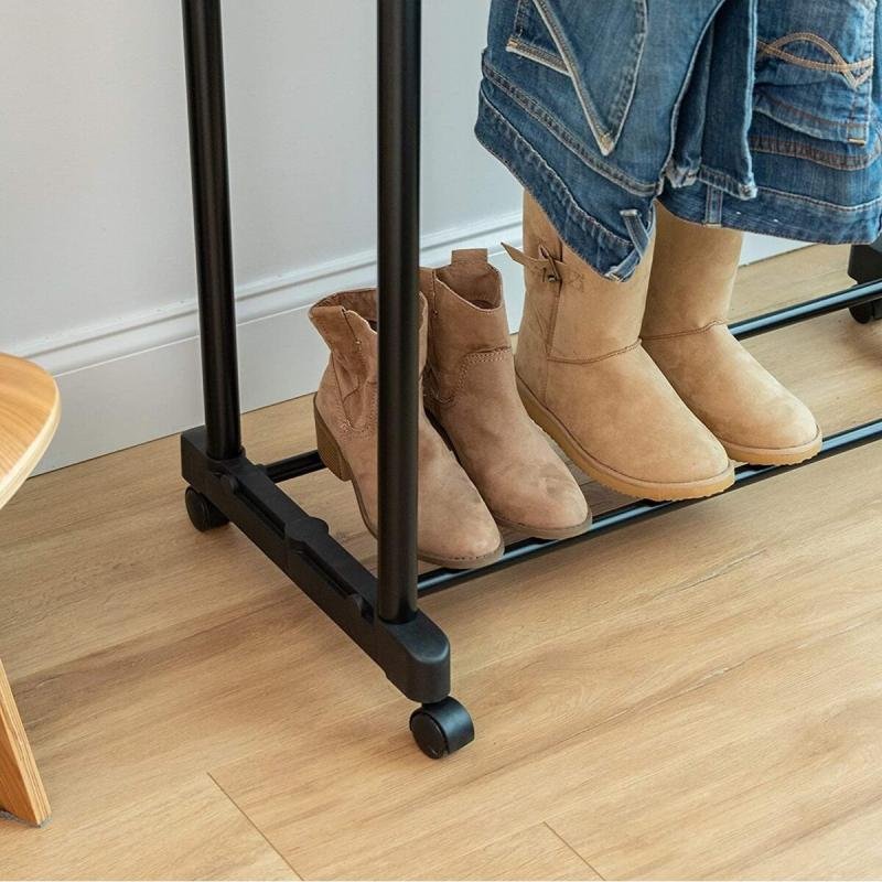 ستاند ملابس للمنزل مع رف تخزين للأحذية وعلاقة جانبية لتعليق الملابس,شماعة,دبل بول