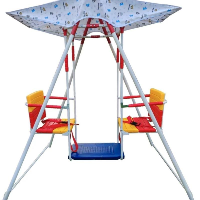 أرجوحة مزدوجة للأطفال مع مظلة، متعددة الألوان