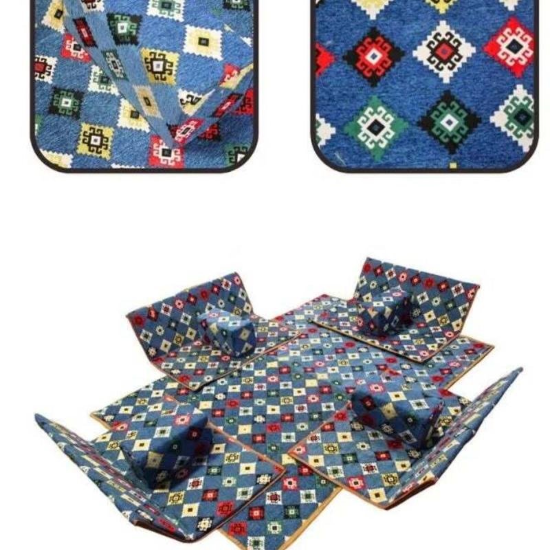 طقم جلوس أرضي تقليدي مكون من 9 قطع، وسجادة تخييم مع 4 وسائد و4 كراسي وقماش عالي الجودة