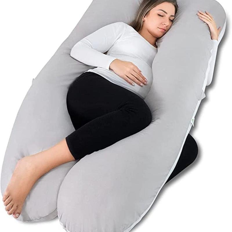 وسائد الحمل، وسادة للجسم بالكامل مع غطاء قابل للغسل للنساء الحوامل (أبيض ورمادي)