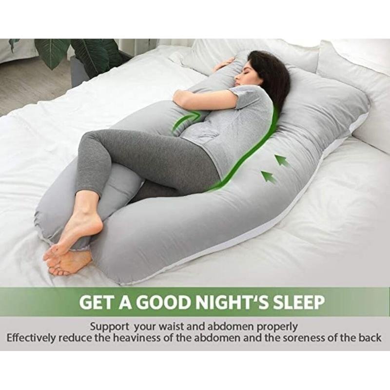 وسائد الحمل، وسادة للجسم بالكامل مع غطاء قابل للغسل للنساء الحوامل (أبيض ورمادي)