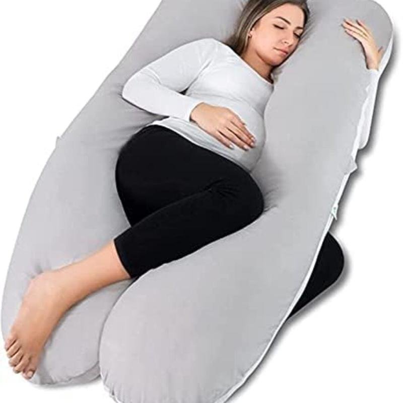 وسائد الحمل، وسادة للجسم بالكامل مع غطاء قابل للغسل للنساء الحوامل (أبيض ورمادي)