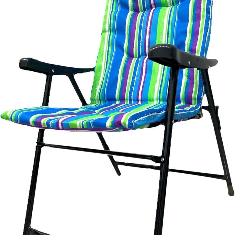 كرسي تخييم فاخر قابل للطي مع دعم للظهر وإطار معدني، مناسب للمساحات الخارجية، متعدد الاستخدامات