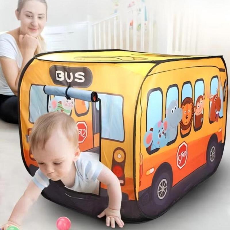 خيمة حافلة صفراء مع حقيبة حمل خيمة داخلية منبثقة للأطفال