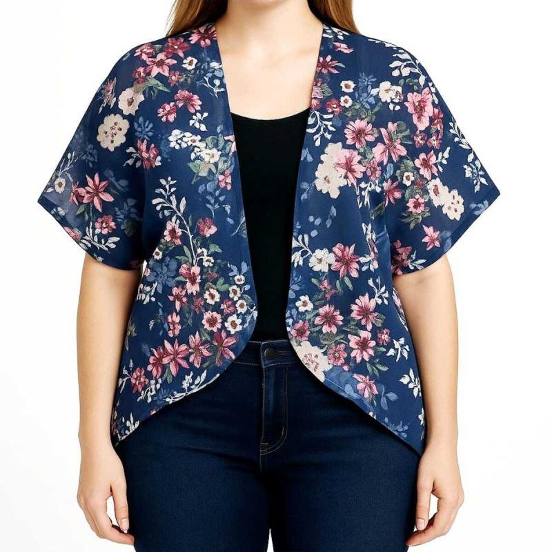 كارديجان كيمونو صيفي طويل فضفاض للنساء بتصميم شيفون بوهو مزهر من بونكا