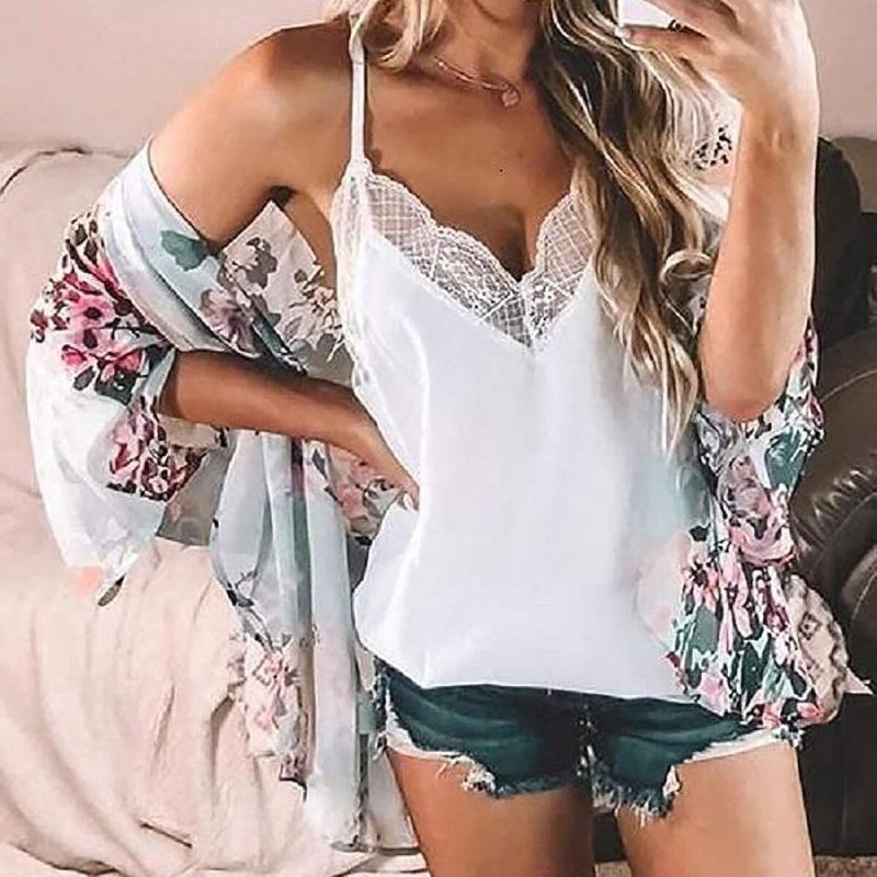 كارديجان كيمونو صيفي فضفاض طويل للنساء من بونكا (أزرق فاتح مزهر)