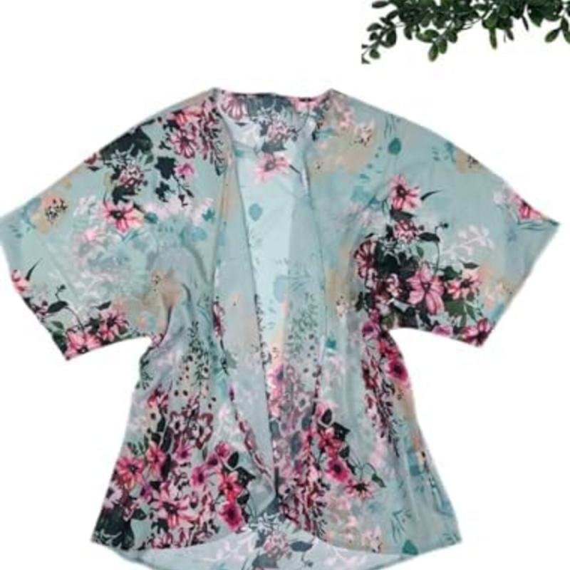 كارديجان كيمونو صيفي فضفاض طويل للنساء من بونكا (أزرق فاتح مزهر)
