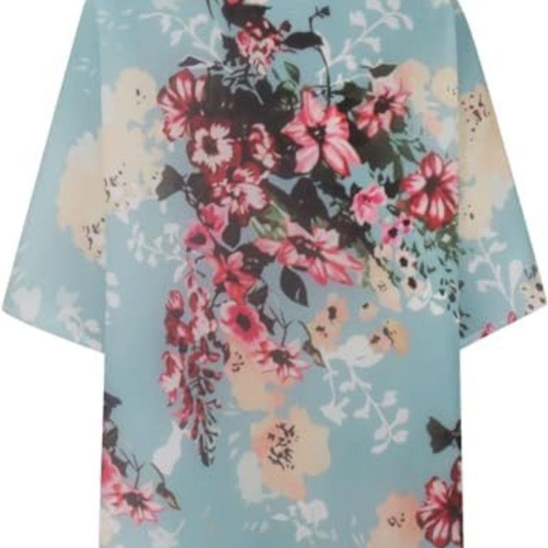 كارديجان كيمونو صيفي فضفاض طويل للنساء من بونكا (أزرق فاتح مزهر)