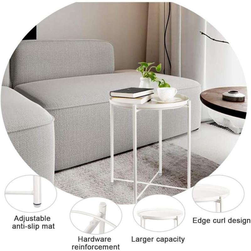 طاولة جانبية معدنية قابلة للطي، طاولة جانبية صغيرة مستديرة، طاولة أريكة، طاولة قهوة مضادة للصدأ