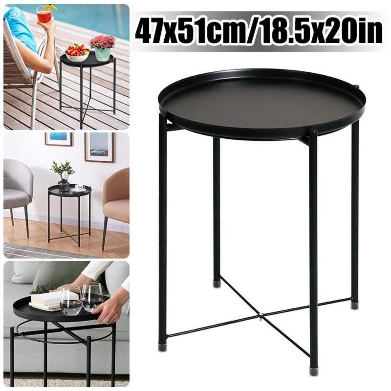 طاولة جانبية دائرية مقاومة للصدأ والماء، طاولة بجانب السرير لغرفة المعيشة وغرفة النوم من بونكا