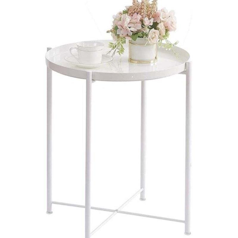 طاولة جانبية معدنية قابلة للطي، طاولة جانبية صغيرة مستديرة، طاولة أريكة، طاولة قهوة مضادة للصدأ
