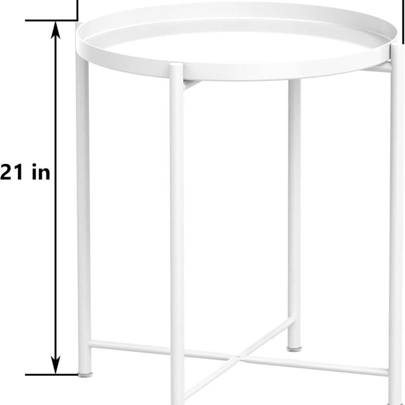 طاولة جانبية معدنية قابلة للطي، طاولة جانبية صغيرة مستديرة، طاولة أريكة، طاولة قهوة مضادة للصدأ