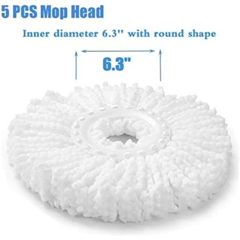 مجموعة من 5 رؤوس استبدال ممسحة دوارة، مصنوعة من الألياف الدقيقة، شكل دائري، مقاس قياسي عالمي 360 درجة