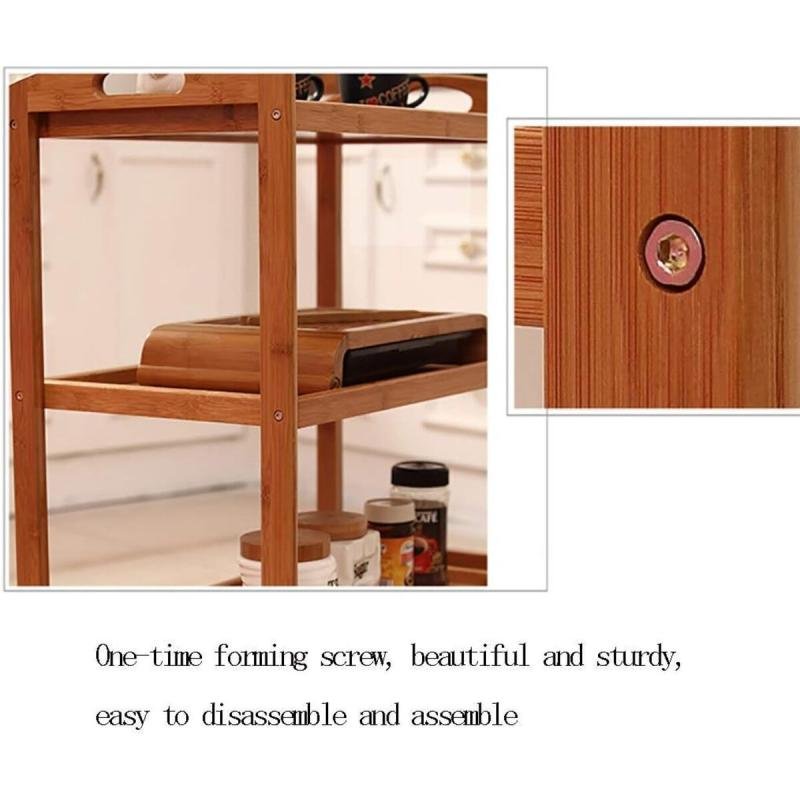 عربة مطبخ متحركة 4 طبقات من الخيزران,منظم تخزين بعجلات للمطبخ والحفلات,تصميم أنيق وخفيف وسهل الحركة