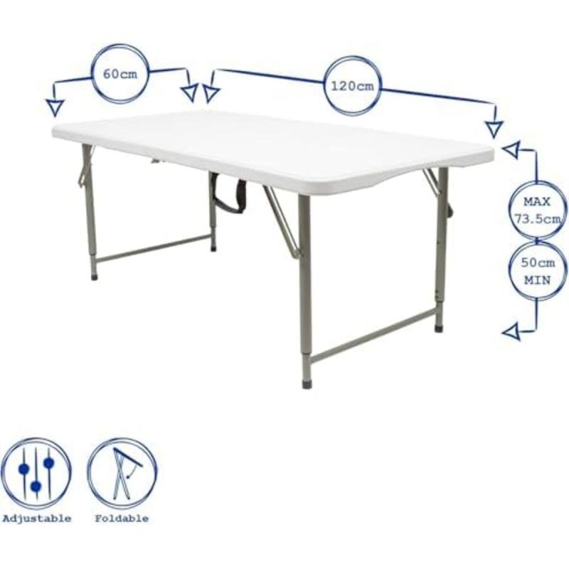 طاولة مستطيلة قابلة للطي 120 سم من بونكا، بلاستيك، أبيض