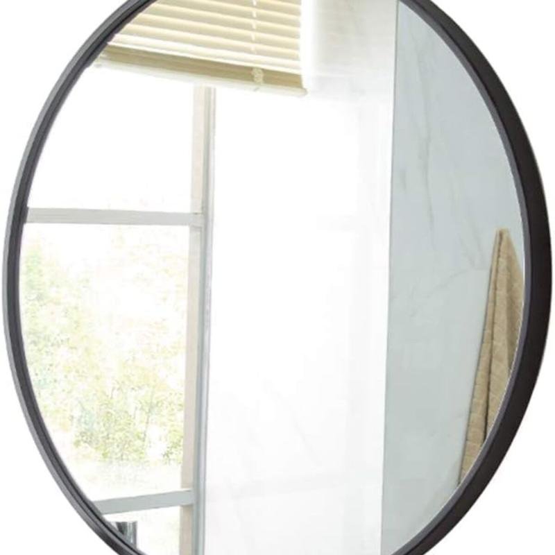 مرآة حائط دائرية للمنزل والحمام بإطار معدني أسود مقاس 40*40 من بونكا