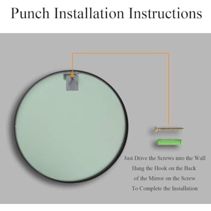 مرآة حائط دائرية للمنزل والحمام بإطار معدني أسود مقاس 40*40 من بونكا