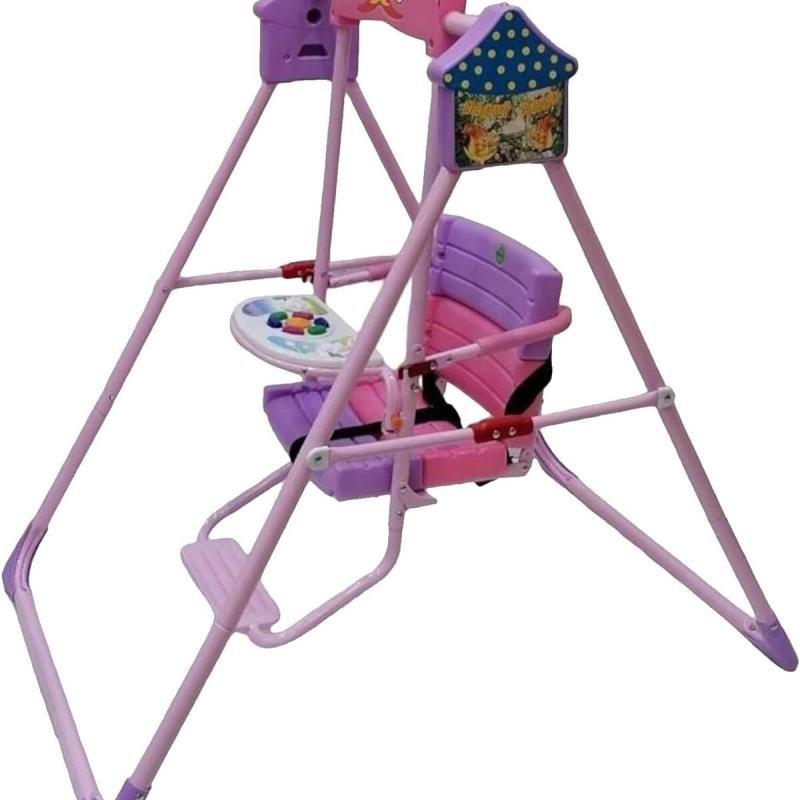 أرجوحة أطفال مع مقعد أمان، يمكن استخدامها في الأماكن المغلقة أو الهواء الطلق أو الفناء الخلفي، للأطفال، الرضع، وردي