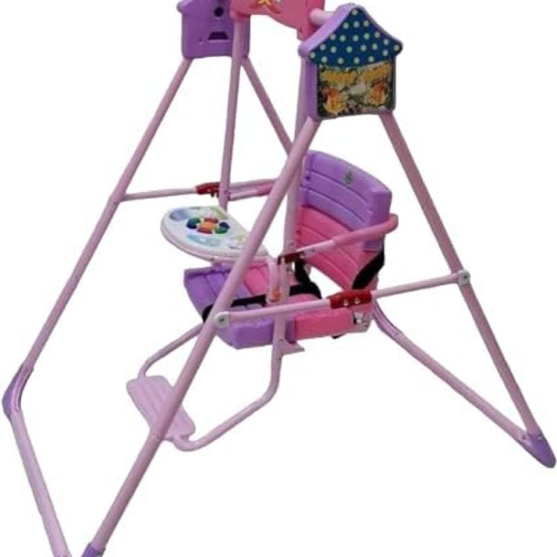 أرجوحة أطفال مع مقعد أمان، يمكن استخدامها في الأماكن المغلقة أو الهواء الطلق أو الفناء الخلفي، للأطفال، الرضع، وردي