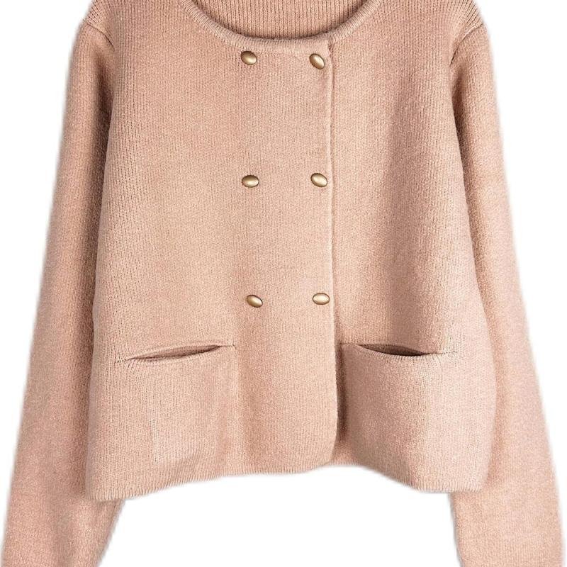 جاكيت صوف طويل بلون الجمل مع أزرار وجيوب للنساء والفتيات من