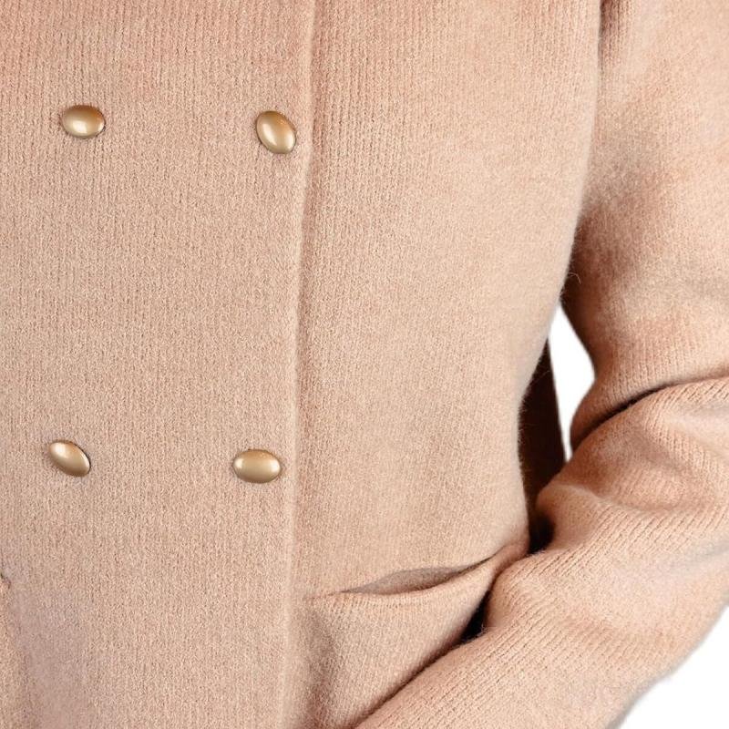 جاكيت صوف طويل بلون الجمل مع أزرار وجيوب للنساء والفتيات من