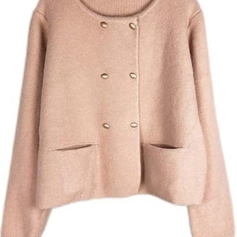 جاكيت صوف طويل بلون الجمل مع أزرار وجيوب للنساء والفتيات من