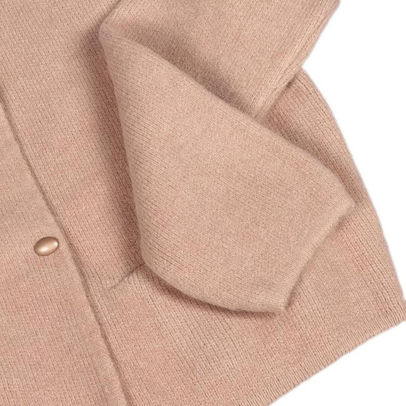 جاكيت صوف طويل بلون الجمل مع أزرار وجيوب للنساء والفتيات من