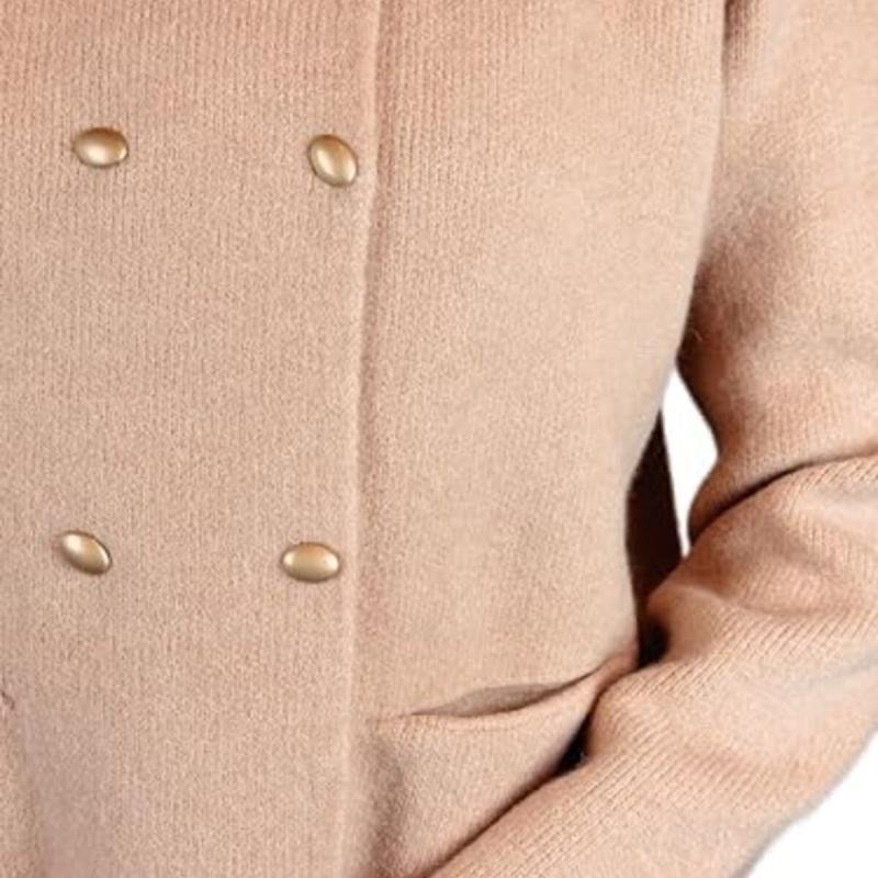 جاكيت صوف طويل بلون الجمل مع أزرار وجيوب للنساء والفتيات من