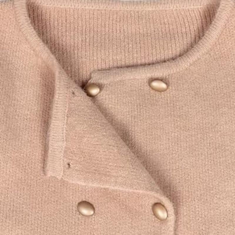 جاكيت صوف طويل بلون الجمل مع أزرار وجيوب للنساء والفتيات من