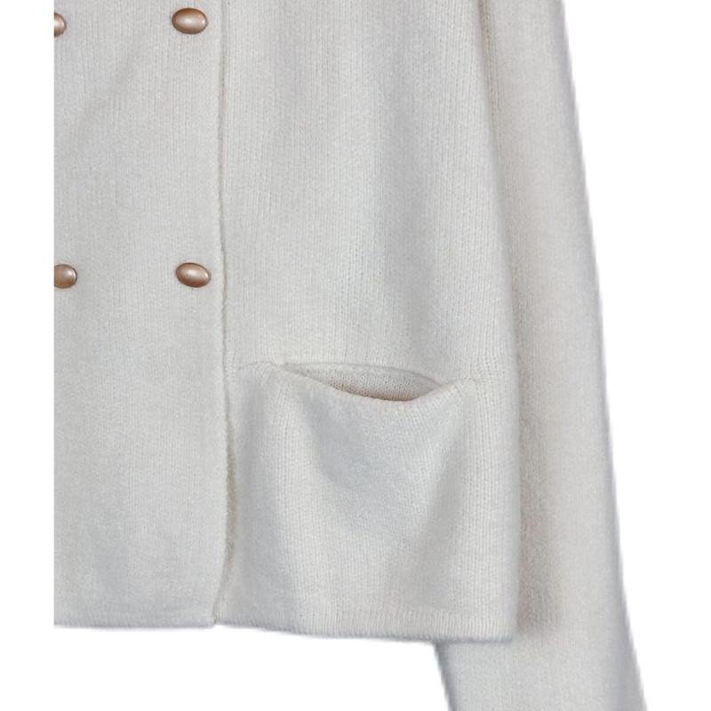 جاكيت صوف طويل أبيض عاجي بأزرار وجيوب للنساء والفتيات من BUNCA